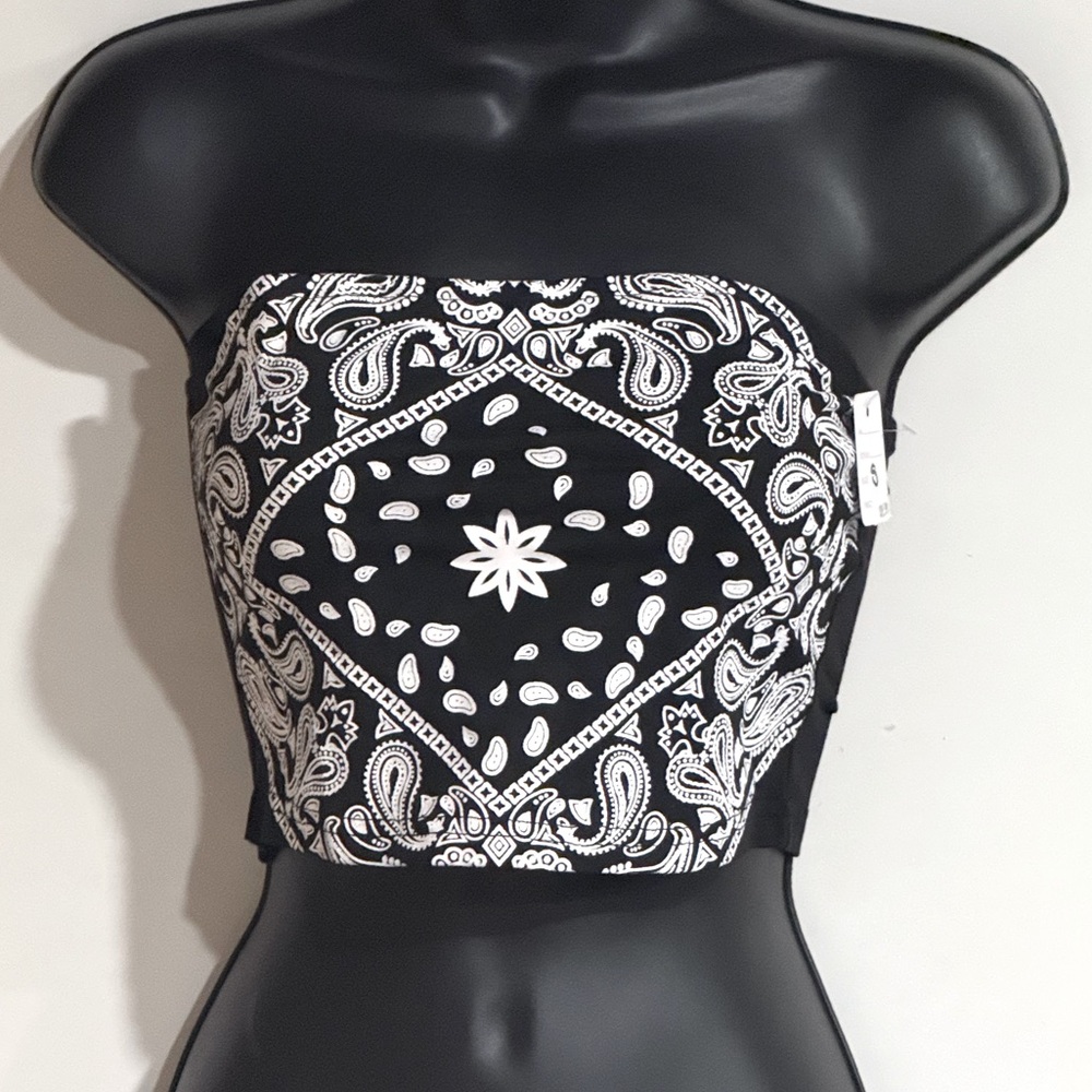 Black and White Paisley Tube Top